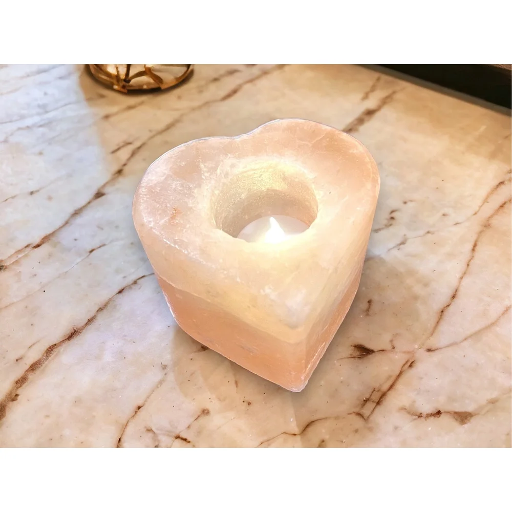 Peach Heart Spa Gift Himalayan Salt Candle Holder BOHO Decor Votive Salt Candle